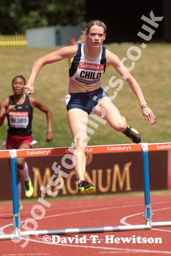 Eilidh Child in the 400 metres hurdles at the Sainsbury's British Championships, Birmingham.